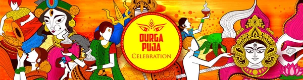 Gudinnan Durga i Happy Dussehra Navratri bakgrunden — Stock vektor