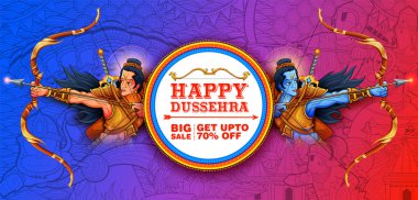 Tanrı Rama ve Laxmana içinde Hindistan satış promosyon ans reklam afiş için mutlu Dussehra Navratri Festivali