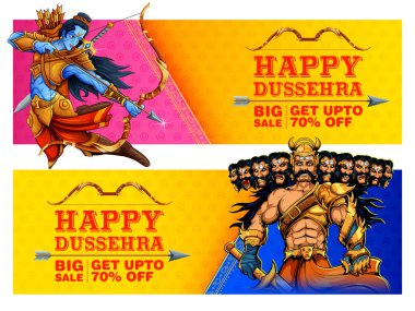 Lord Rama and Ravana for Happy Dussehra sale promotion clipart