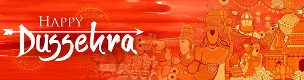 Lord Ram, Sita, Laxmana, Hanuman y Ravana en Dussehra Festival Navratri de la India cartel — Archivo Imágenes Vectoriales