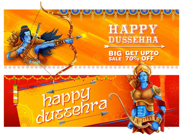 Lord Rama Hindistan satış promosyon ans reklam afiş için mutlu Dussehra Navratri Festivali — Stok Vektör