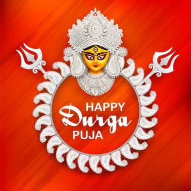Tanrıça Durga yüz mutlu Durga Puja Subh Navratri arka planda