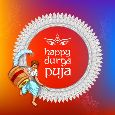 Tanrıça Durga yüz mutlu Durga Puja Subh Navratri arka planda