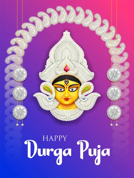 Diosa Durga Cara en Happy Durga Puja Subh Navratri background — Vector de stock