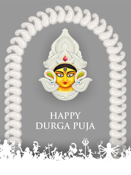 Goddess Durga Face in Happy Durga Puja Subh Navratri background