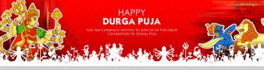 Tanrıça Durga yüz mutlu Durga Puja Subh Navratri arka planda