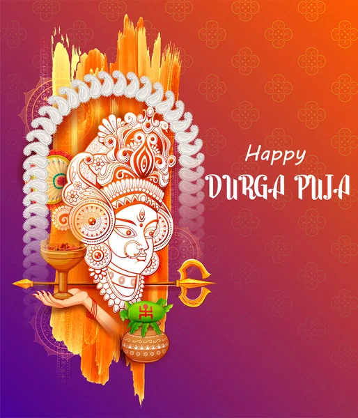 Diosa Durga Cara en Happy Durga Puja Subh Navratri background — Vector de stock