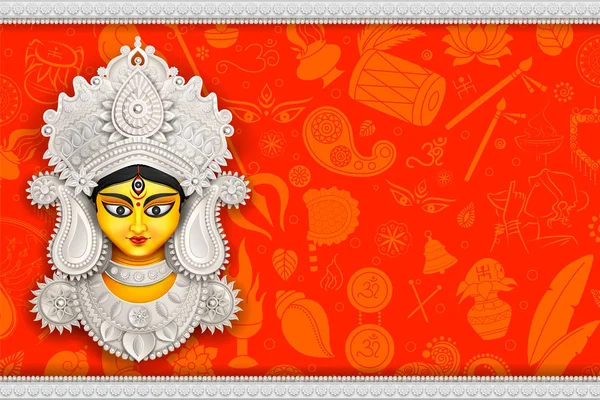 Déesse Durga visage dans Happy Durga Puja Subh Navratri arrière-plan — Image vectorielle