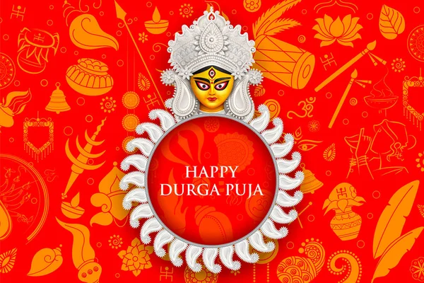 Tvář bohyně Durga Happy Durga Puja Štěpán Navratri pozadí — Stockový vektor