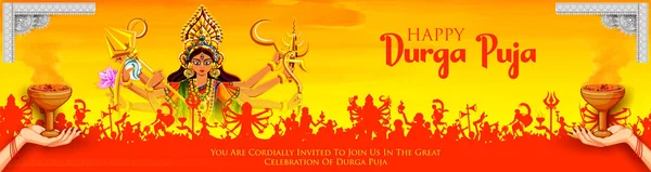 Diosa Durga Cara en Happy Durga Puja Subh Navratri background — Vector de stock