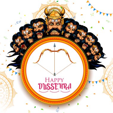 Ravana, Navratri festivali için on başlı Hindistan Dussehra posteri.