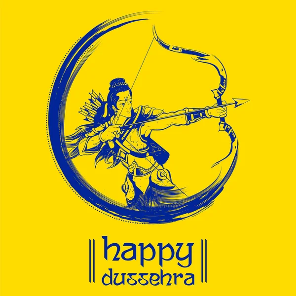 Лорд Рама на индийском фестивале Навратри в афише "Happy Dussehra" — стоковый вектор