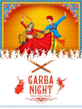 Disko Garba gece poster Navratri Dussehra festival Hindistan için Dandiya oynayan Çift