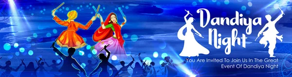 Illustration Par Spelar Dandiya Disco Garba Natt Affisch För Navratri — Stock vektor