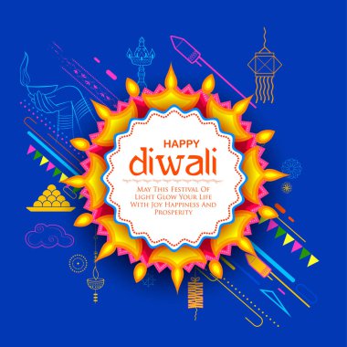 Hindistan'ın ışık Festivali için mutlu Diwali Holiday arka plan üzerinde diya yanan