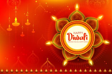 Hindistan'ın ışık Festivali için mutlu Diwali Holiday arka plan üzerinde diya yanan