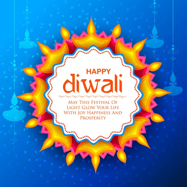 Burning diya on happy Diwali Fondo de vacaciones para el festival de luz de la India — Archivo Imágenes Vectoriales