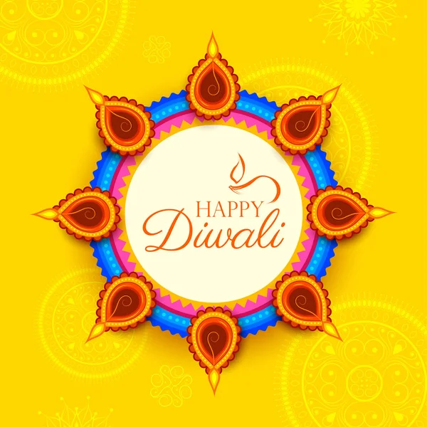 Burning diya on happy Diwali Fondo de vacaciones para el festival de luz de la India — Vector de stock