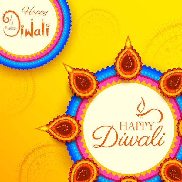 Brennende diya auf happy diwali holiday background für light festival of India — Stockvektor