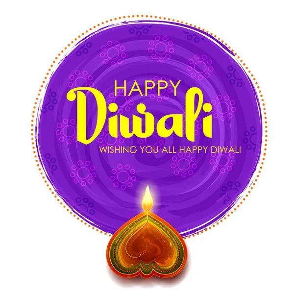 Brinnande diya på happy Diwali Holiday bakgrund för ljus festival i Indien — Stock vektor