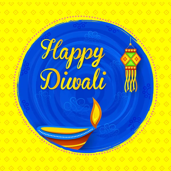 Illustration Brinnande Diya Happy Diwali Holiday Bakgrund För Ljusfestival Indien — Stock vektor