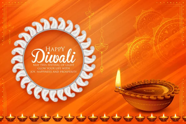 Burning diya on happy Diwali Fondo de vacaciones para el festival de luz de la India — Vector de stock
