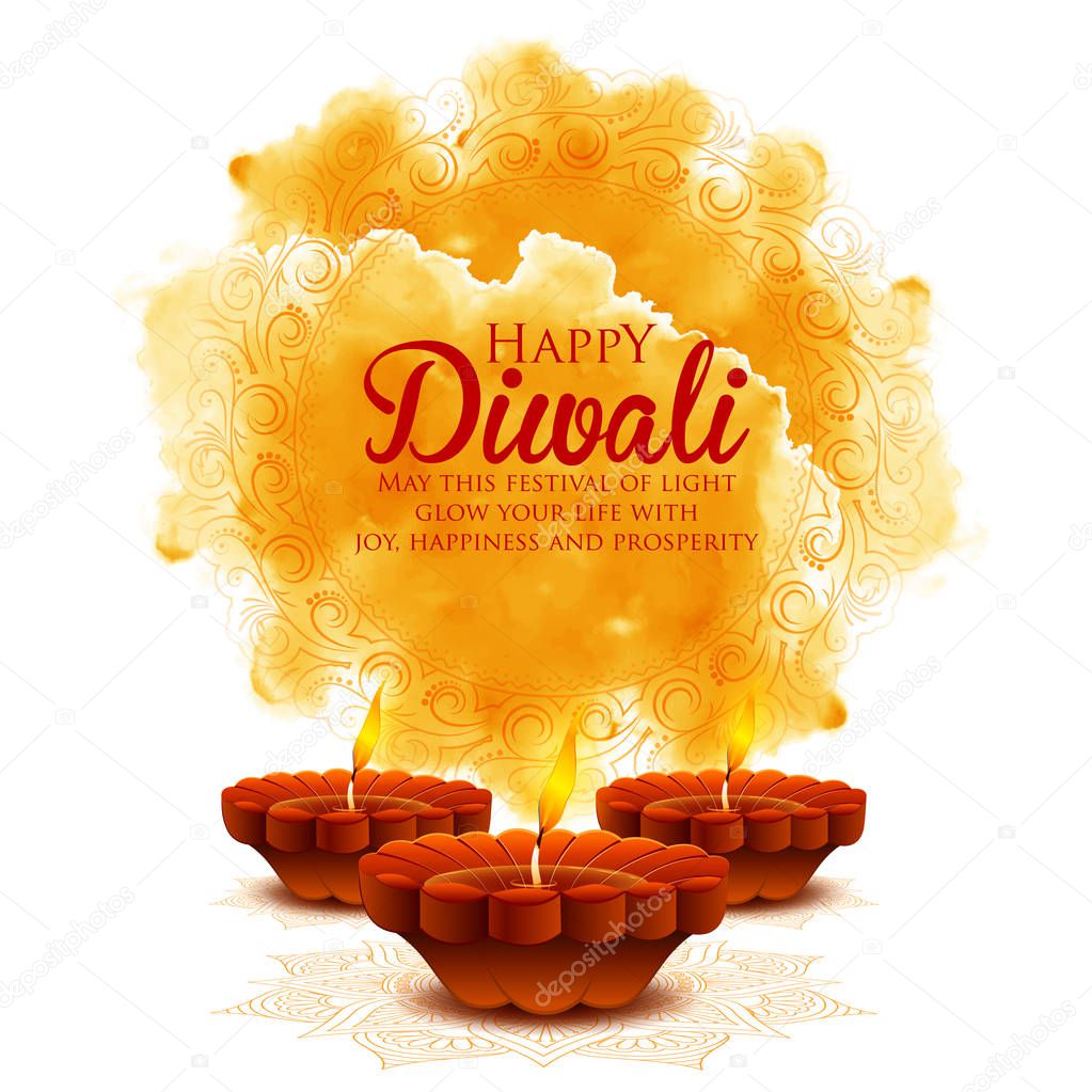 Burning diya on happy Diwali Holiday background for light festival of India