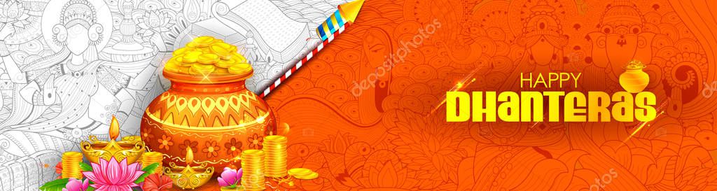 Burning diya on Happy Diwali Dhanteras Holiday background for light festival of India