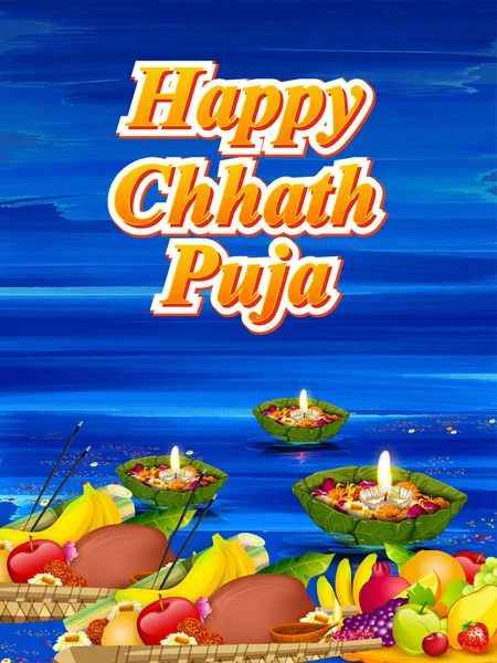 Güneş Festivali Hindistan için mutlu Chhath Puja Holiday arka plan — Stok Vektör