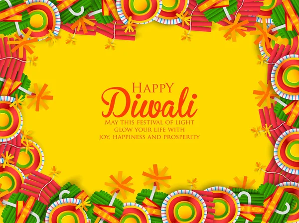 Galleta colorida del fuego en fondo feliz de Diwali para el festival ligero de la India — Vector de stock