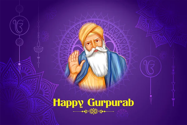 Feliz Gurpurab, Guru Nanak Jayanti festival de fundo celebração Sikh — Vetor de Stock
