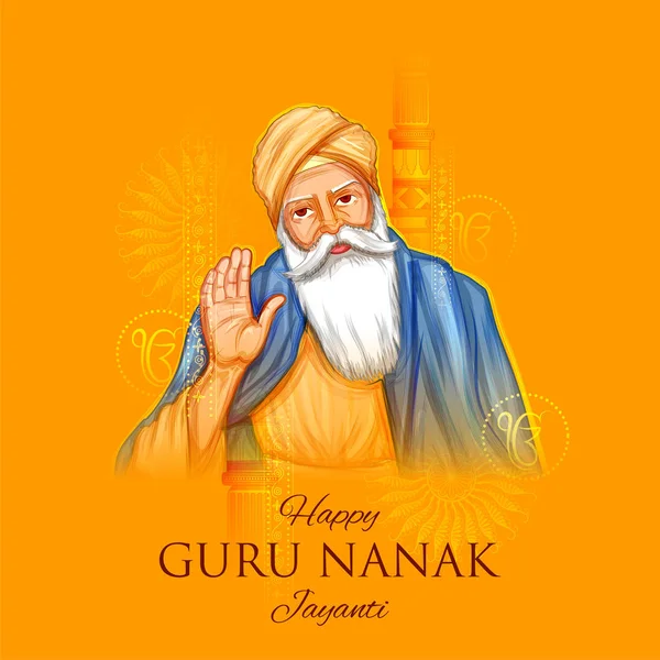 Happy Gurpurab, Guru Nanak Jayanti festival van Sikh viering achtergrond — Stockvector