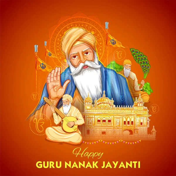 Happy Gurpurab, Guru Nanak Jayanti festival van Sikh viering achtergrond — Stockvector