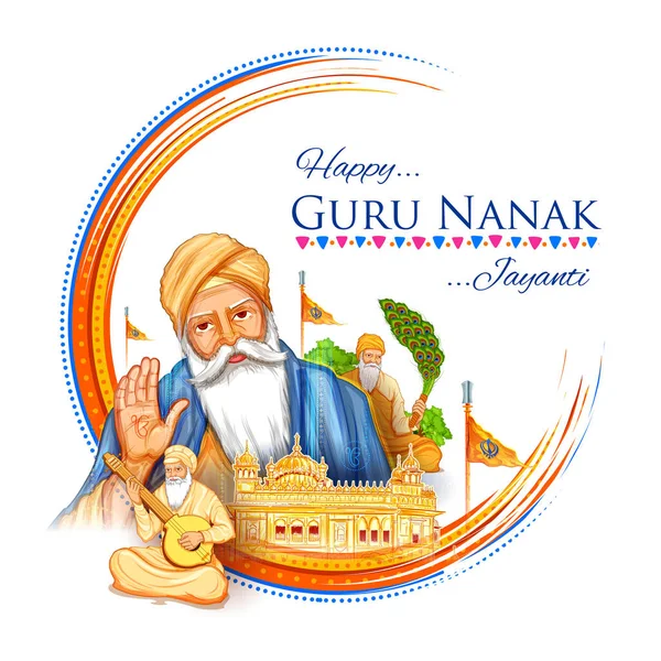 Feliz Gurpurab, Guru Nanak Jayanti festival de fundo celebração Sikh —  Vetores de Stock