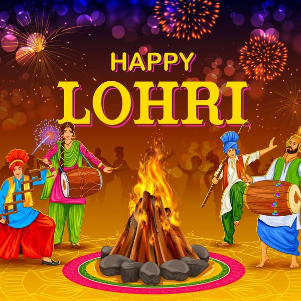 Happy Lohri sfondo vacanza per il festival Punjabi — Vettoriale Stock