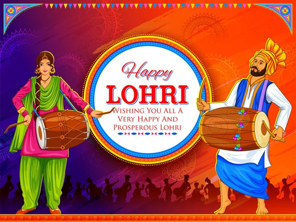 Punjabi祭りのための幸せなローリ休日の背景 — ストックベクタ