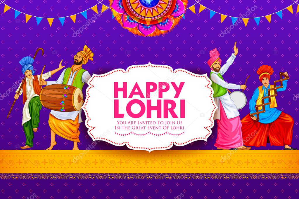 Happy Lohri holiday background for Punjabi festival