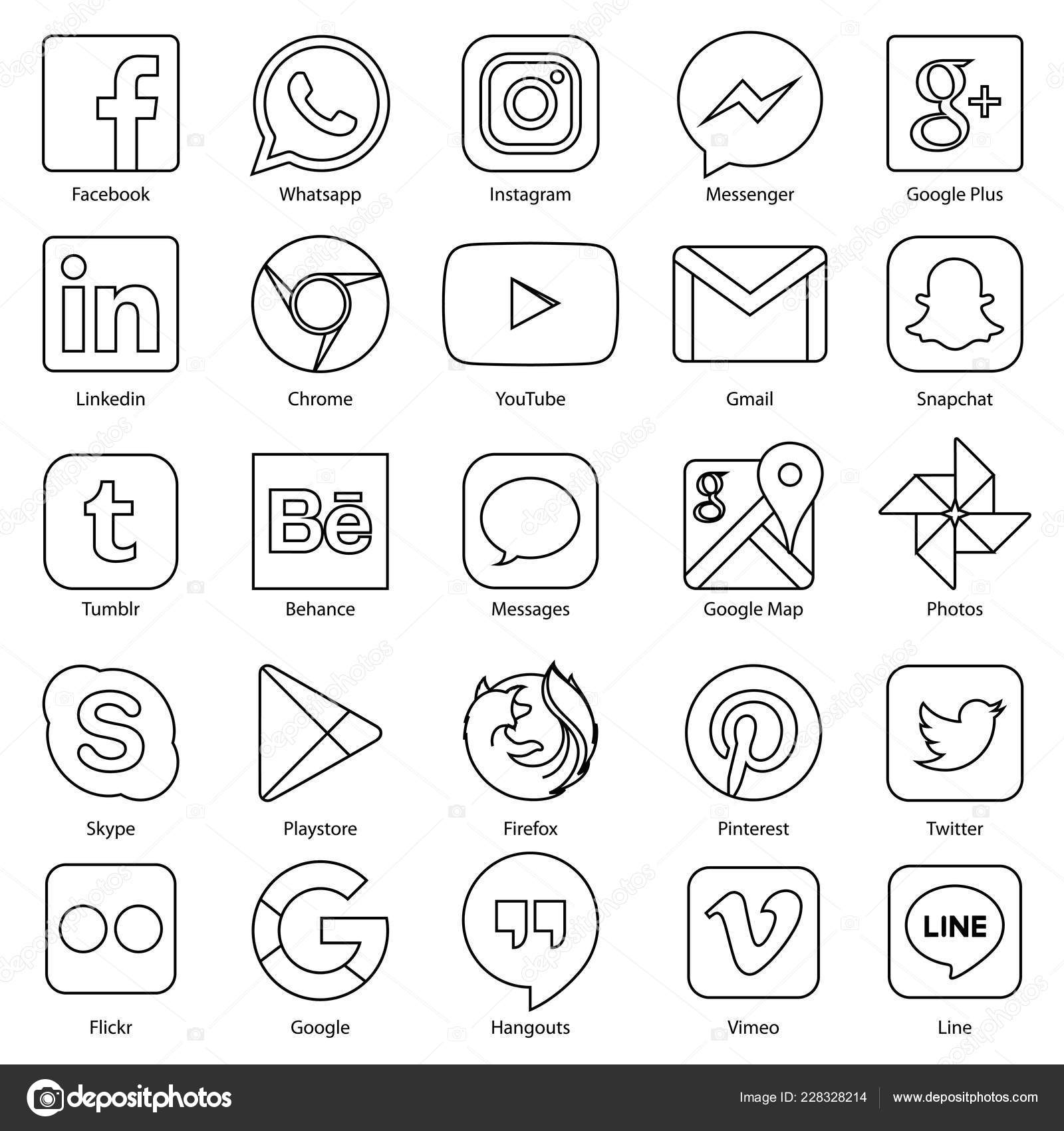 フェイス ブック、Whatsapp、Skype、Youtube、Instagram、Snapchat、たまり場、Twitter のソーシャル メディア  アイコン ストックベクター ©vectomart 228328214