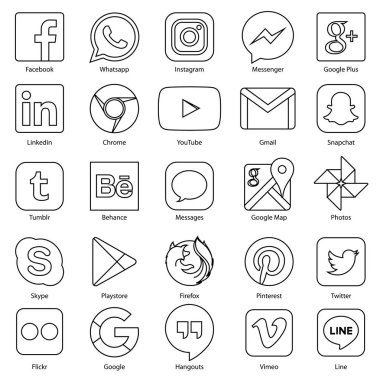 Facebook, Whatsapp, Skype, Youtube, Instagram, Snapchat, mekân, Twitter için sosyal medya simge