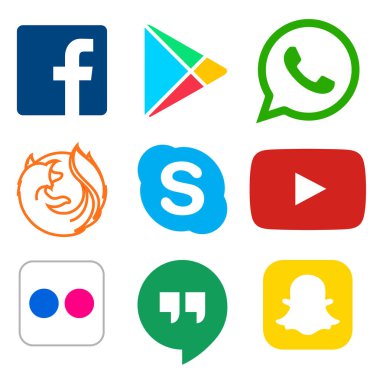 Facebook, Whatsapp, Skype, Youtube, Snapchat, mekân için sosyal medya simge