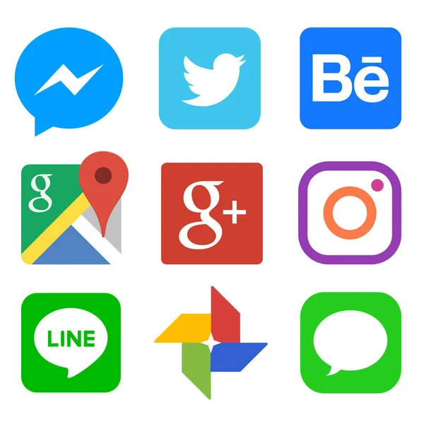 Sociální media ikony pro Linkedin, Pinterest, Gmail, Chrome, Google, Twitter, Behance, Vimeo, sklenice — Stockový vektor