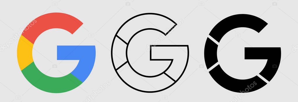 Illustrative editorial of social media icon set for Google in different style