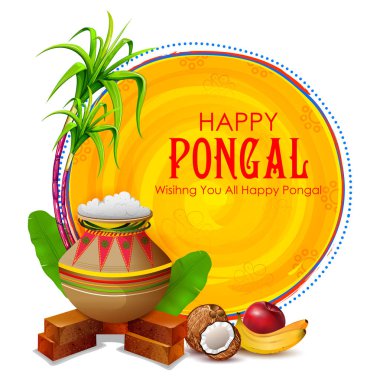 Mutlu Pongal tatil hasat festivali Tamil Nadu Güney arka plan tebrik Hindistan