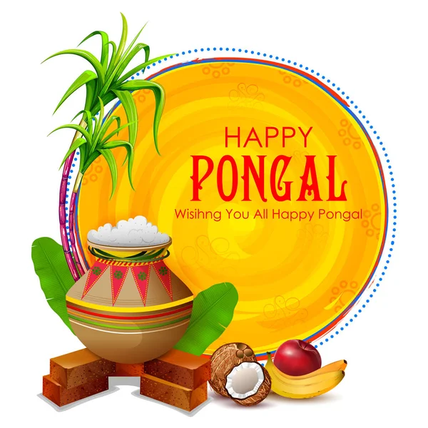 Happy Pongal Holiday Dożynki z Tamil Nadu południe Indie pozdrowienie tła — Wektor stockowy