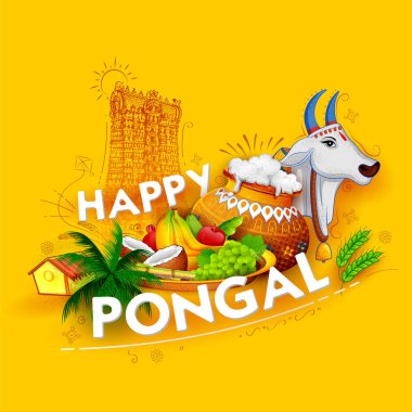 Happy Pongal Holiday Harvest Festival of Tamil Nadu South India greeting background clipart