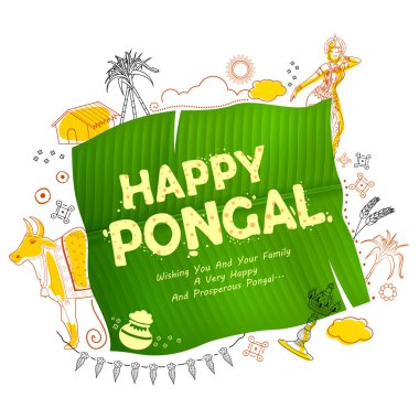 Mutlu Pongal tatil hasat festivali Tamil Nadu Güney arka plan tebrik Hindistan