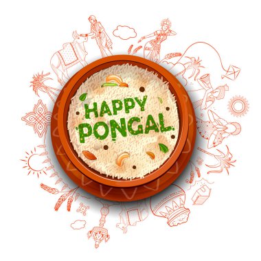Mutlu Pongal tatil hasat festivali Tamil Nadu Güney arka plan tebrik Hindistan