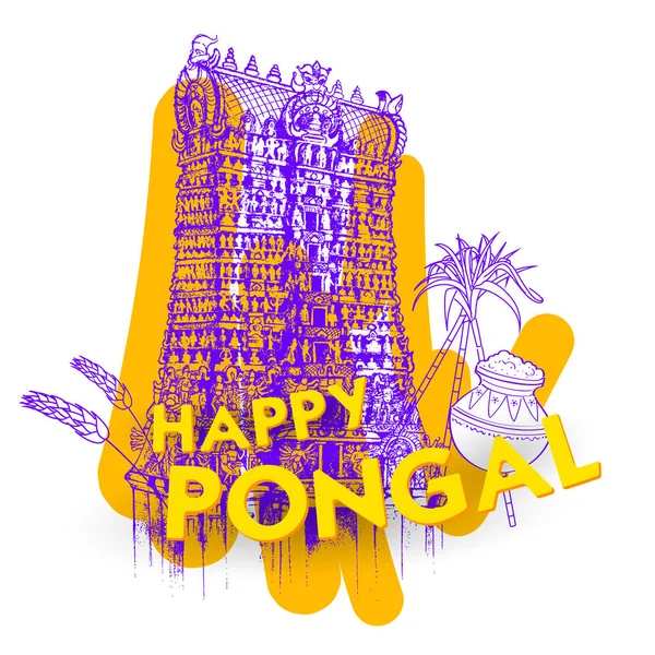 Happy Pongal Holiday Dożynki z Tamil Nadu południe Indie pozdrowienie tła — Wektor stockowy