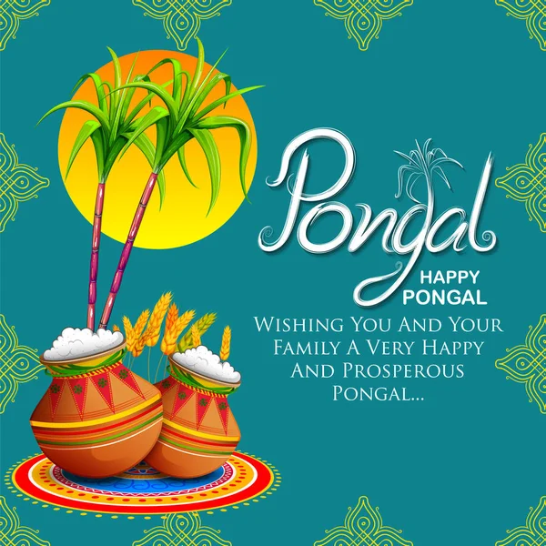 Buon Pongal Holiday Harvest Festival del Tamil Nadu Sud India sfondo saluto — Vettoriale Stock