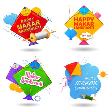 Festival Hindistan için renkli uçurtma dize ile mutlu Makar Sankranti duvar kağıdı